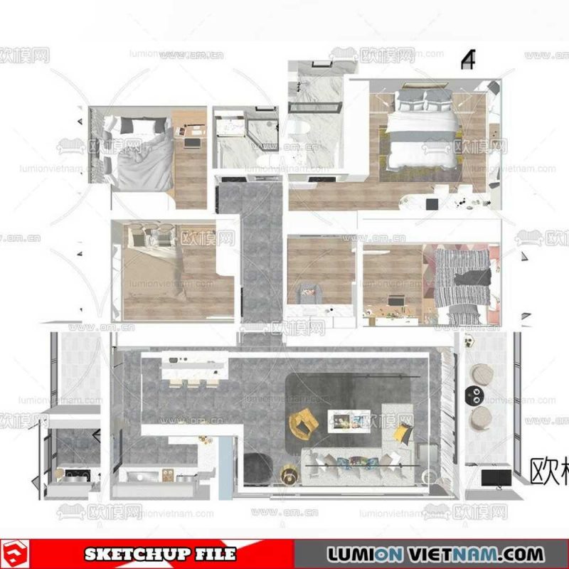 Apartment Room - Sketchup Model