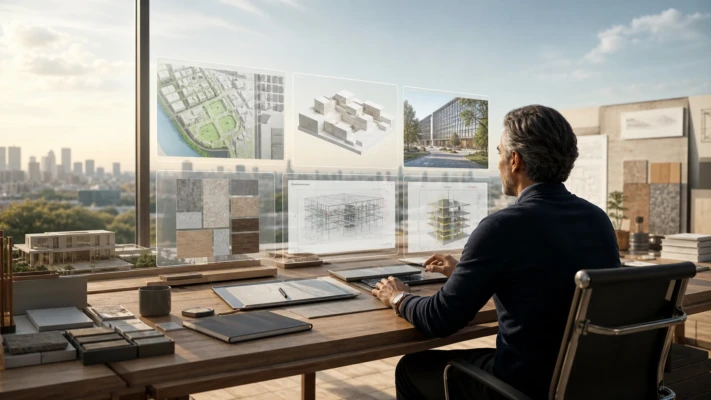 Architect comparing AI tools across an architectural design and visualization workflow