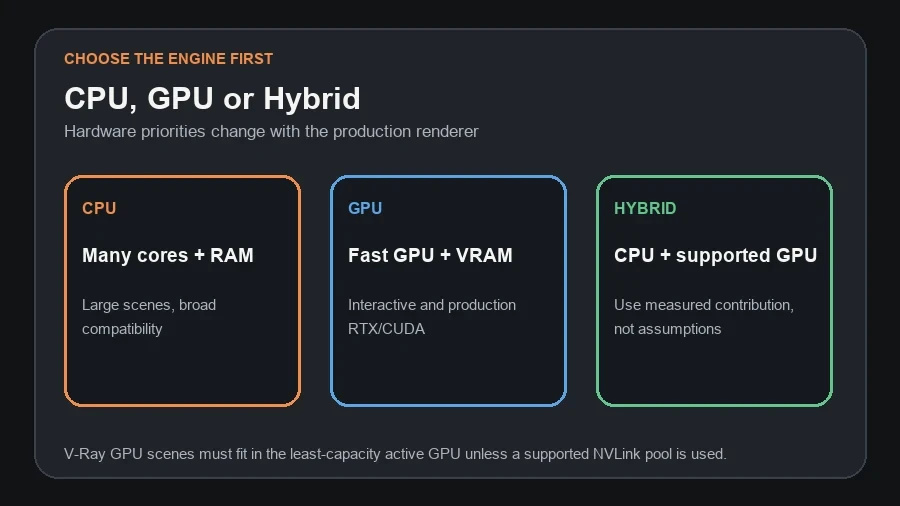V-Ray 7 CPU, GPU and Hybrid render engine hardware priorities