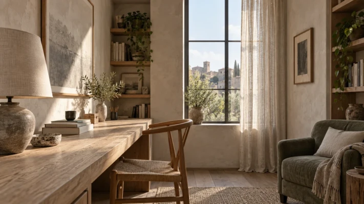 AI-assisted original LumionVietnam editorial artwork illustrating an architectural interior with fine material detail; not an actual Blender render, screenshot or benchmark.
